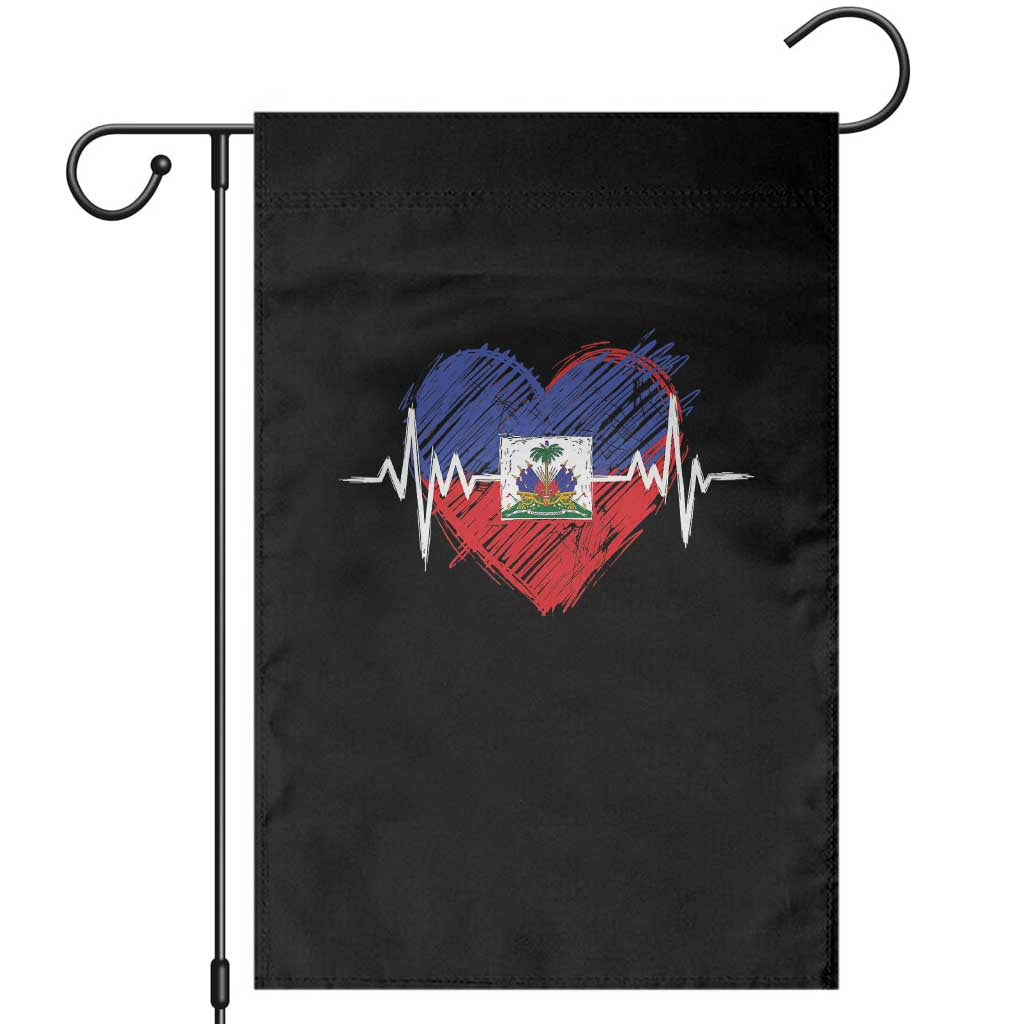 Haitian Flag Heartbeat EKG Pulse Graphic Garden Flag My Heart Beats For Haiti Identity Heritage Pride