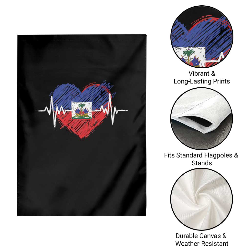 Haitian Flag Heartbeat EKG Pulse Graphic Garden Flag My Heart Beats For Haiti Identity Heritage Pride