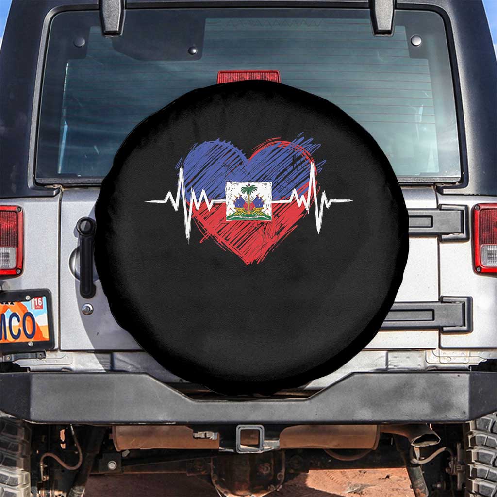 Haitian Flag Heartbeat EKG Pulse Graphic Spare Tire Cover My Heart Beats For Haiti Identity Heritage Pride