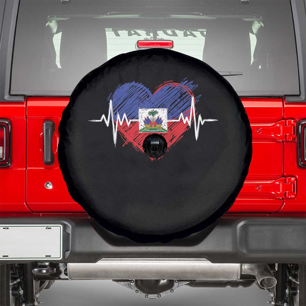 Haitian Flag Heartbeat EKG Pulse Graphic Spare Tire Cover My Heart Beats For Haiti Identity Heritage Pride