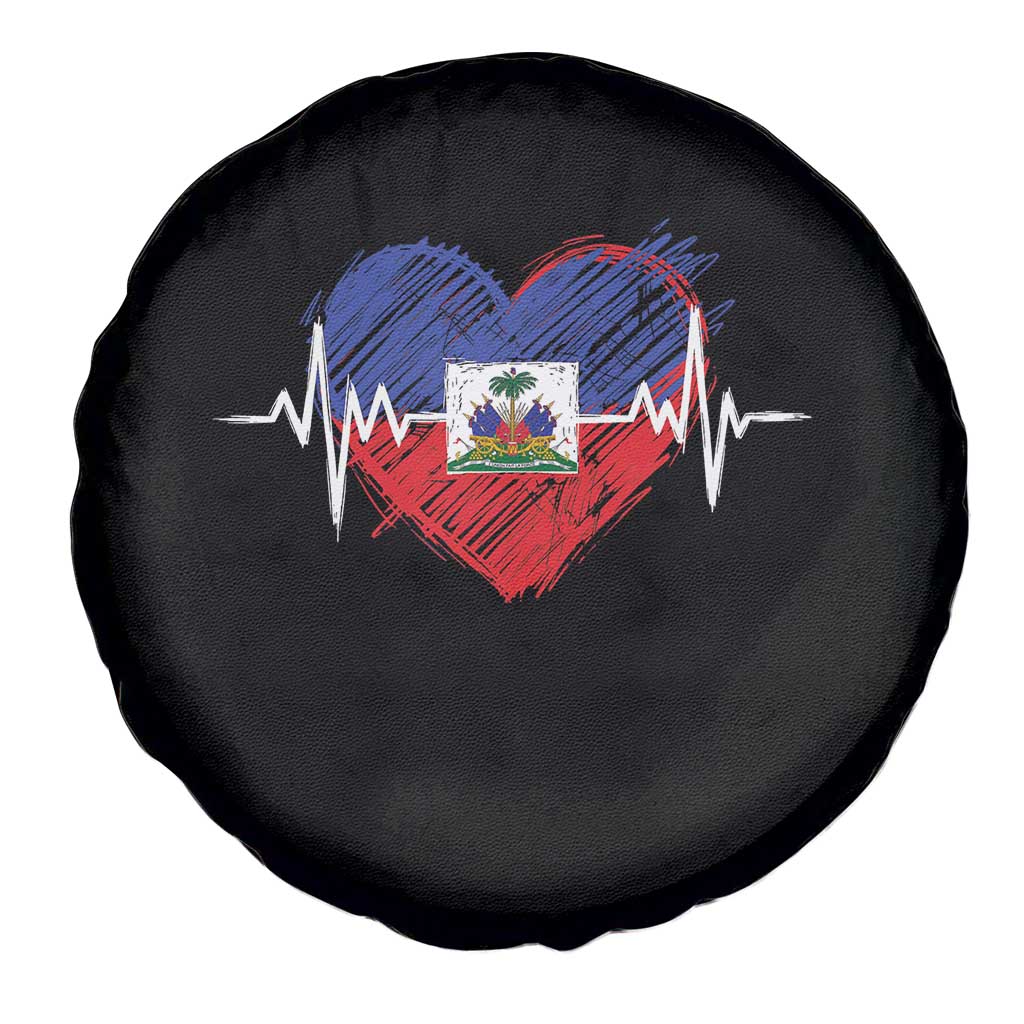 Haitian Flag Heartbeat EKG Pulse Graphic Spare Tire Cover My Heart Beats For Haiti Identity Heritage Pride