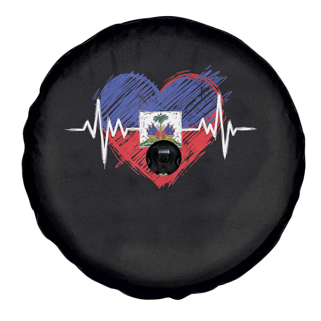 Haitian Flag Heartbeat EKG Pulse Graphic Spare Tire Cover My Heart Beats For Haiti Identity Heritage Pride