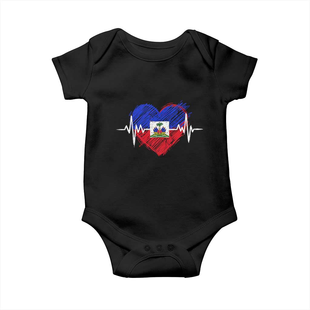 Haitian Flag Heartbeat EKG Pulse Graphic Baby Onesie My Heart Beats For Haiti Identity Heritage Pride