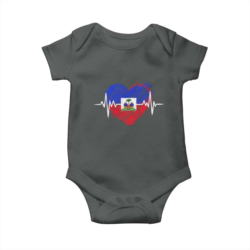 Haitian Flag Heartbeat EKG Pulse Graphic Baby Onesie My Heart Beats For Haiti Identity Heritage Pride