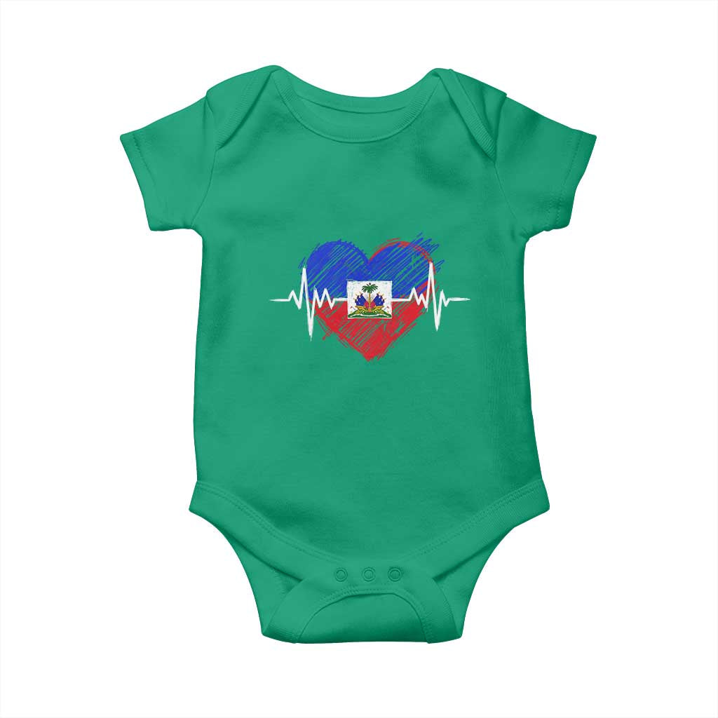 Haitian Flag Heartbeat EKG Pulse Graphic Baby Onesie My Heart Beats For Haiti Identity Heritage Pride
