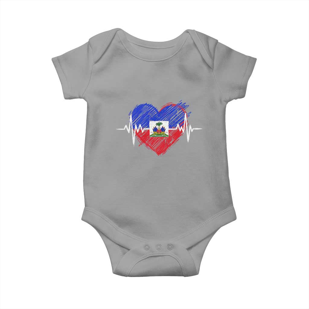 Haitian Flag Heartbeat EKG Pulse Graphic Baby Onesie My Heart Beats For Haiti Identity Heritage Pride
