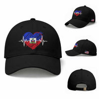 Haitian Flag Heartbeat EKG Pulse Graphic Baseball Cap My Heart Beats For Haiti Identity Heritage Pride