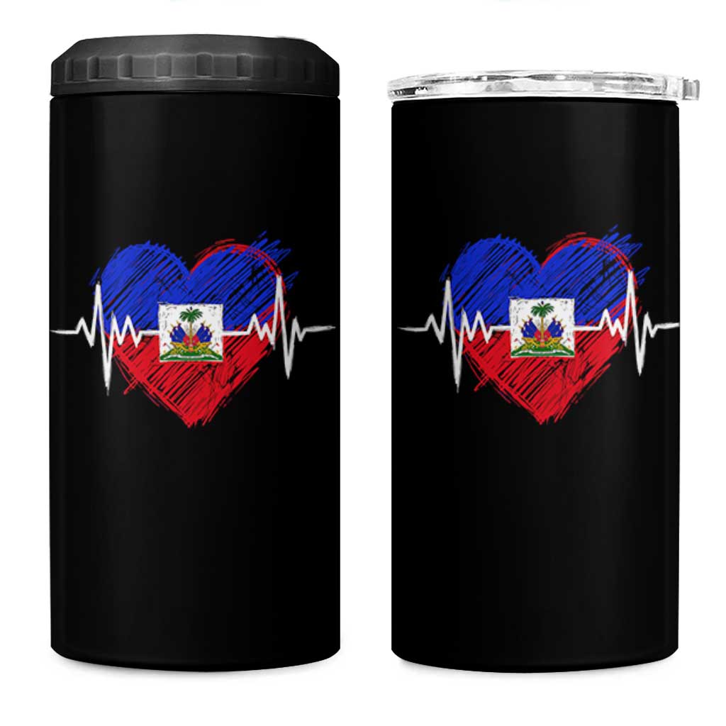 Haitian Flag Heartbeat EKG Pulse Graphic 4 in 1 Can Cooler Tumbler My Heart Beats For Haiti Identity Heritage Pride