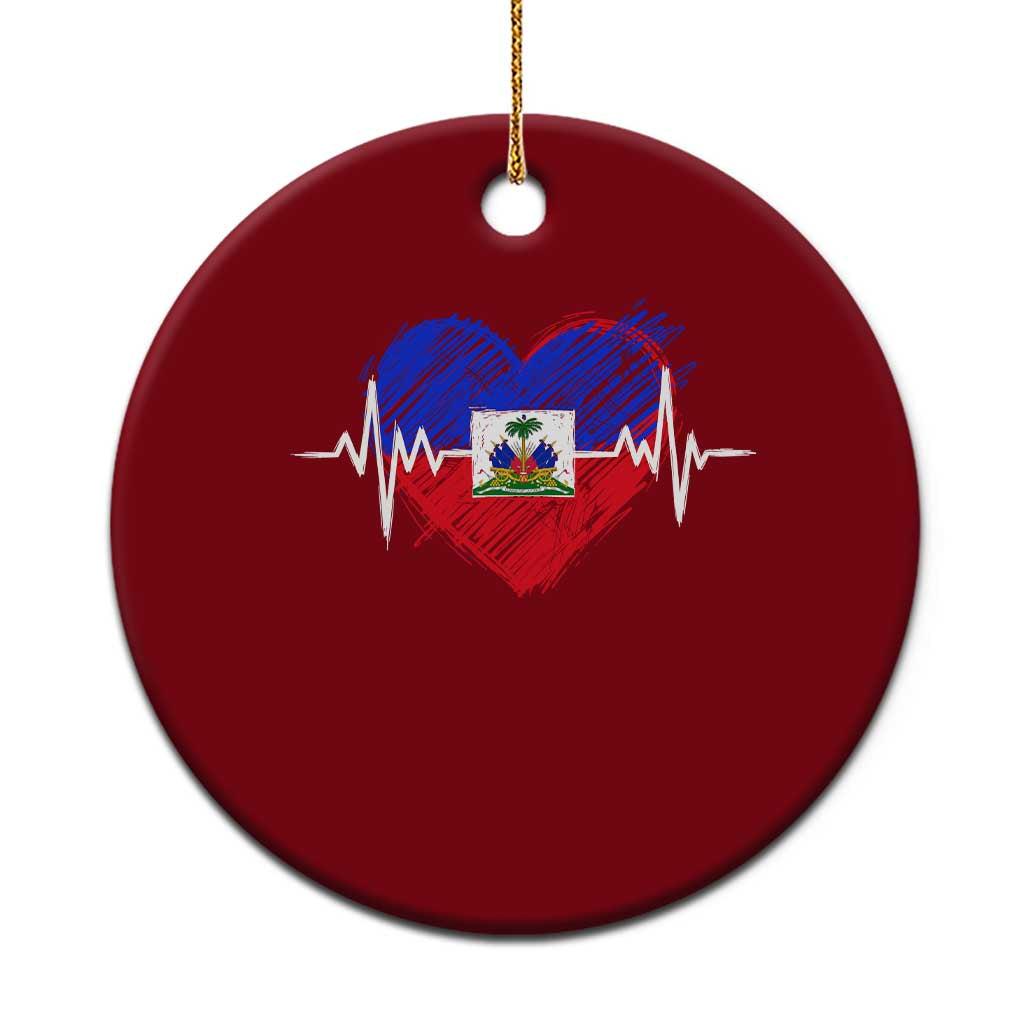 Haitian Flag Heartbeat EKG Pulse Graphic Ceramic Ornament My Heart Beats For Haiti Identity Heritage Pride
