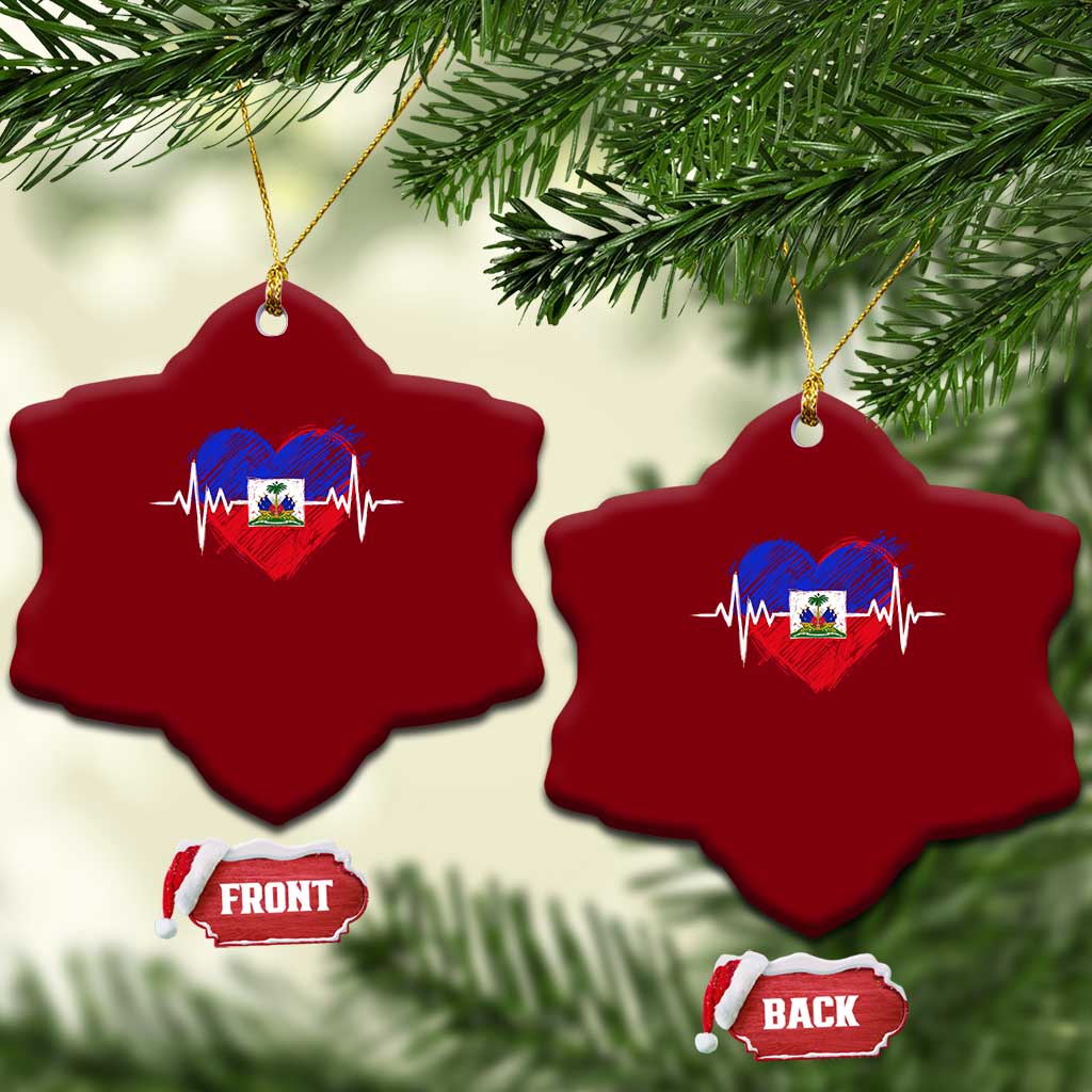 Haitian Flag Heartbeat EKG Pulse Graphic Ceramic Ornament My Heart Beats For Haiti Identity Heritage Pride