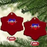 Haitian Flag Heartbeat EKG Pulse Graphic Ceramic Ornament My Heart Beats For Haiti Identity Heritage Pride