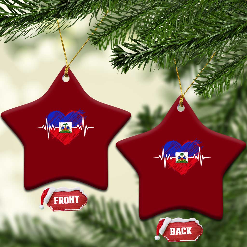 Haitian Flag Heartbeat EKG Pulse Graphic Ceramic Ornament My Heart Beats For Haiti Identity Heritage Pride