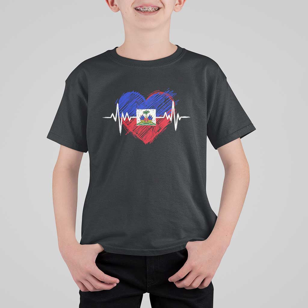 Haitian Flag Heartbeat EKG Pulse Graphic T Shirt For Kid My Heart Beats For Haiti Identity Heritage Pride