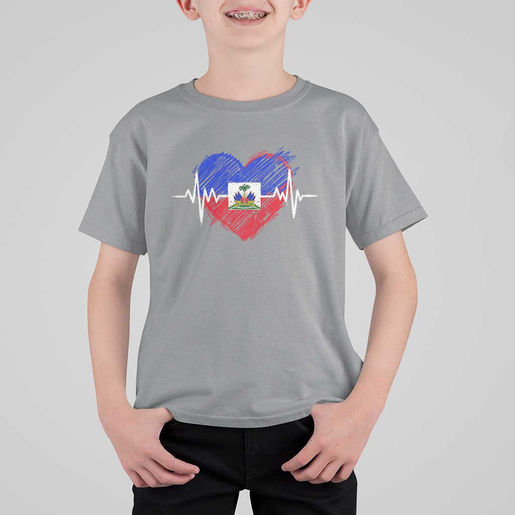 Haitian Flag Heartbeat EKG Pulse Graphic T Shirt For Kid My Heart Beats For Haiti Identity Heritage Pride