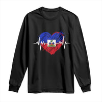 Haitian Flag Heartbeat EKG Pulse Graphic Long Sleeve Shirt My Heart Beats For Haiti Identity Heritage Pride