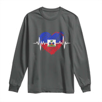 Haitian Flag Heartbeat EKG Pulse Graphic Long Sleeve Shirt My Heart Beats For Haiti Identity Heritage Pride