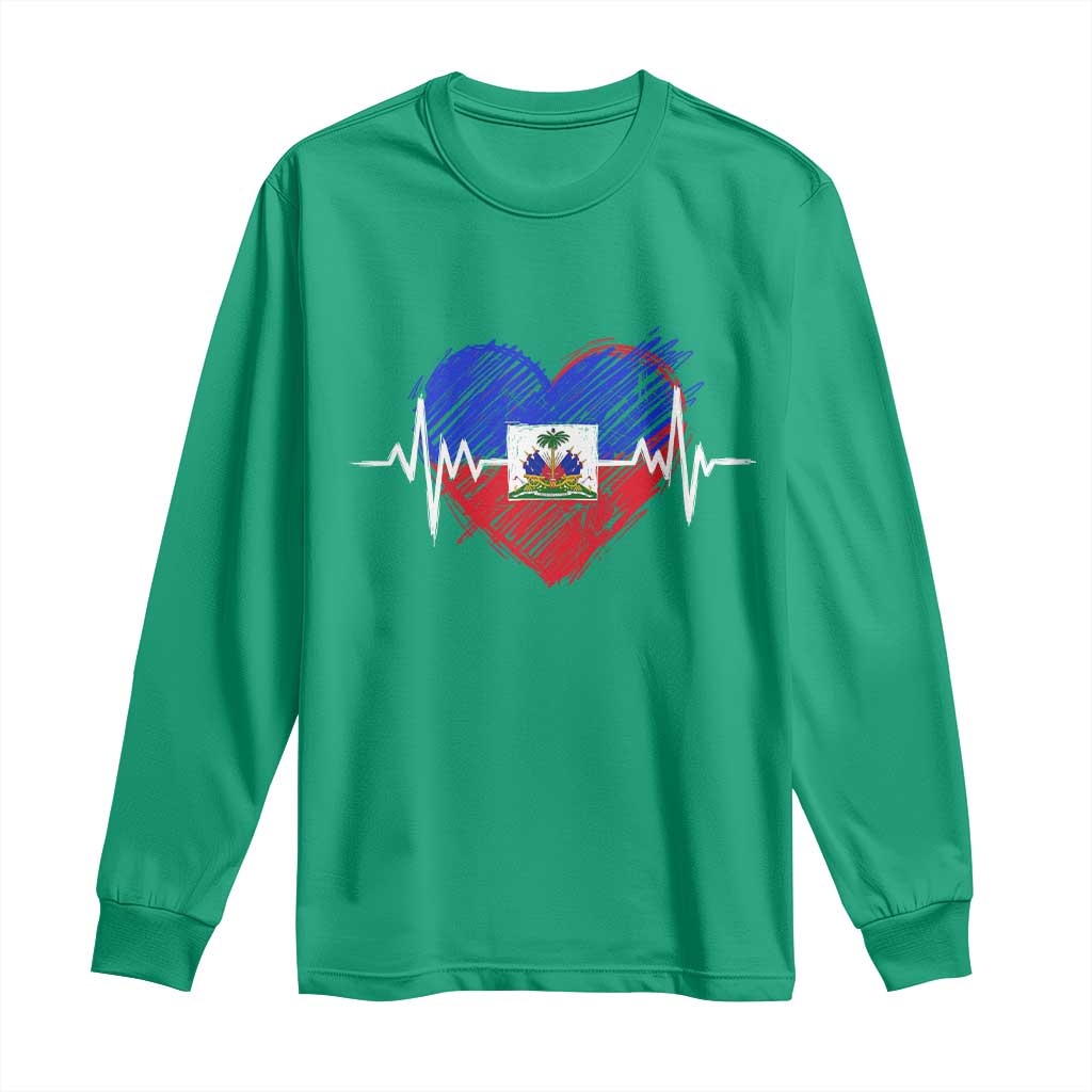 Haitian Flag Heartbeat EKG Pulse Graphic Long Sleeve Shirt My Heart Beats For Haiti Identity Heritage Pride