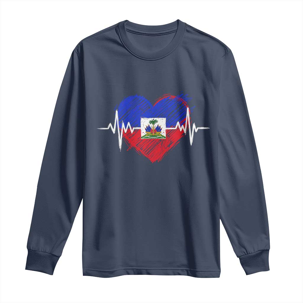 Haitian Flag Heartbeat EKG Pulse Graphic Long Sleeve Shirt My Heart Beats For Haiti Identity Heritage Pride