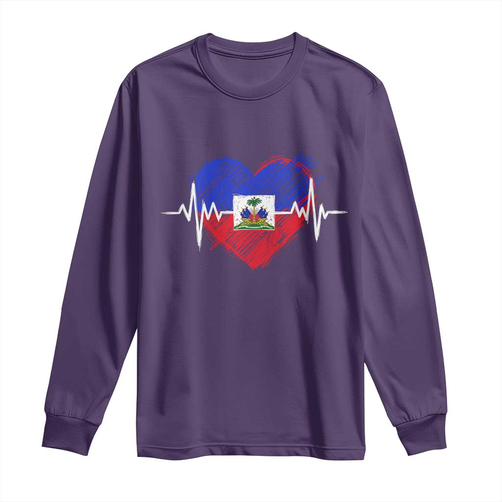 Haitian Flag Heartbeat EKG Pulse Graphic Long Sleeve Shirt My Heart Beats For Haiti Identity Heritage Pride