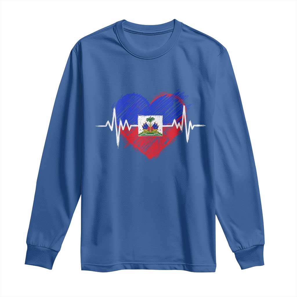 Haitian Flag Heartbeat EKG Pulse Graphic Long Sleeve Shirt My Heart Beats For Haiti Identity Heritage Pride