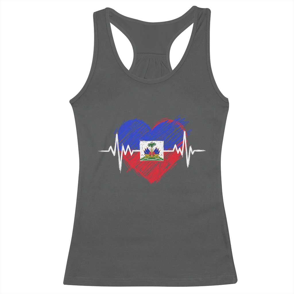 Haitian Flag Heartbeat EKG Pulse Graphic Racerback Tank Top My Heart Beats For Haiti Identity Heritage Pride