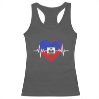 Haitian Flag Heartbeat EKG Pulse Graphic Racerback Tank Top My Heart Beats For Haiti Identity Heritage Pride