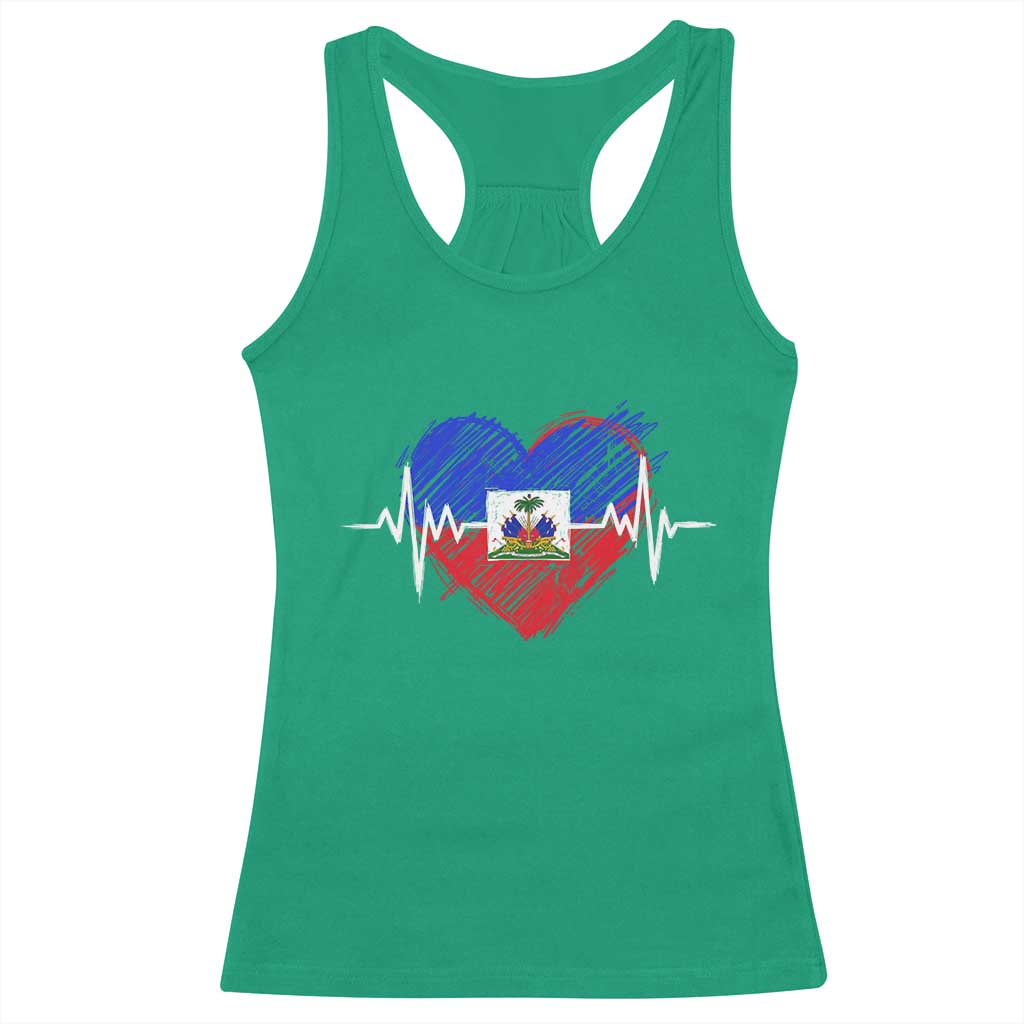 Haitian Flag Heartbeat EKG Pulse Graphic Racerback Tank Top My Heart Beats For Haiti Identity Heritage Pride