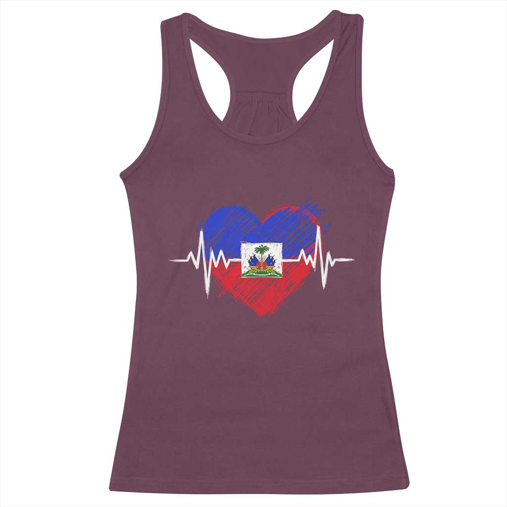 Haitian Flag Heartbeat EKG Pulse Graphic Racerback Tank Top My Heart Beats For Haiti Identity Heritage Pride