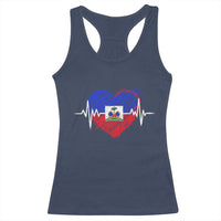 Haitian Flag Heartbeat EKG Pulse Graphic Racerback Tank Top My Heart Beats For Haiti Identity Heritage Pride