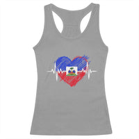 Haitian Flag Heartbeat EKG Pulse Graphic Racerback Tank Top My Heart Beats For Haiti Identity Heritage Pride