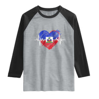 Haitian Flag Heartbeat EKG Pulse Graphic Raglan Shirt My Heart Beats For Haiti Identity Heritage Pride
