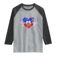 Haitian Flag Heartbeat EKG Pulse Graphic Raglan Shirt My Heart Beats For Haiti Identity Heritage Pride