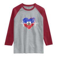 Haitian Flag Heartbeat EKG Pulse Graphic Raglan Shirt My Heart Beats For Haiti Identity Heritage Pride