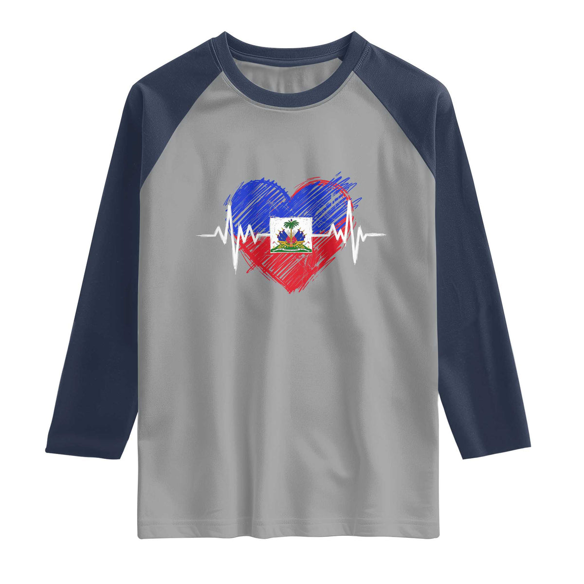 Haitian Flag Heartbeat EKG Pulse Graphic Raglan Shirt My Heart Beats For Haiti Identity Heritage Pride