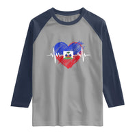 Haitian Flag Heartbeat EKG Pulse Graphic Raglan Shirt My Heart Beats For Haiti Identity Heritage Pride