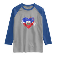 Haitian Flag Heartbeat EKG Pulse Graphic Raglan Shirt My Heart Beats For Haiti Identity Heritage Pride