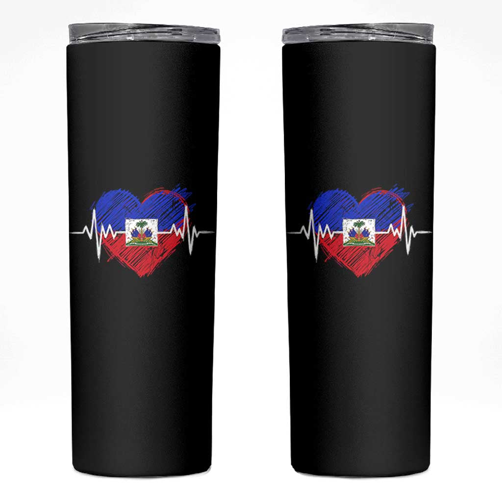 Haitian Flag Heartbeat EKG Pulse Graphic Skinny Tumbler My Heart Beats For Haiti Identity Heritage Pride