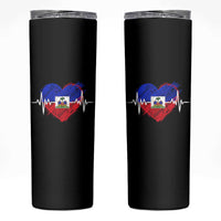 Haitian Flag Heartbeat EKG Pulse Graphic Skinny Tumbler My Heart Beats For Haiti Identity Heritage Pride