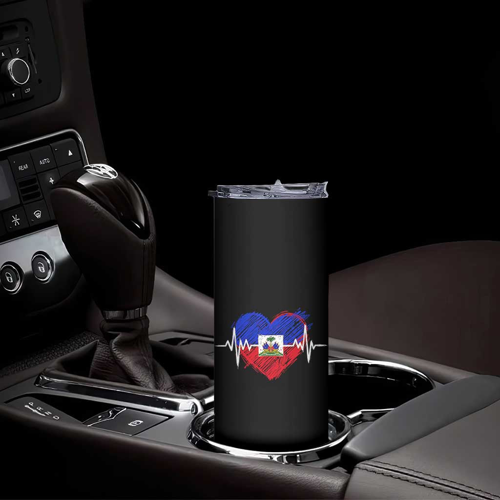 Haitian Flag Heartbeat EKG Pulse Graphic Skinny Tumbler My Heart Beats For Haiti Identity Heritage Pride