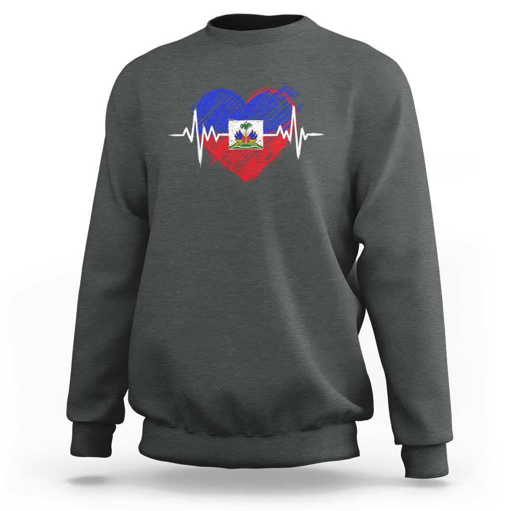 Haitian Flag Heartbeat EKG Pulse Graphic Sweatshirt My Heart Beats For Haiti Identity Heritage Pride