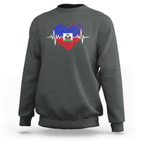 Haitian Flag Heartbeat EKG Pulse Graphic Sweatshirt My Heart Beats For Haiti Identity Heritage Pride