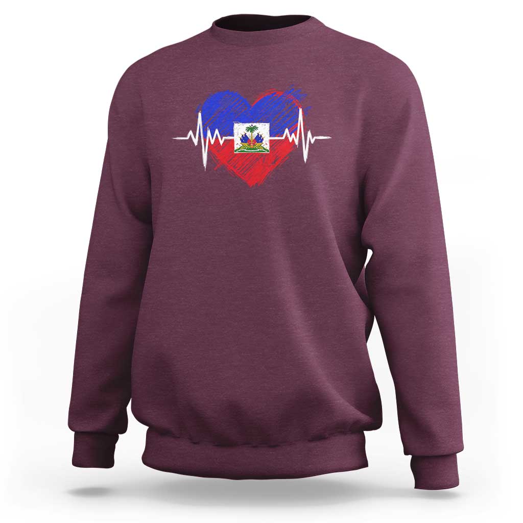 Haitian Flag Heartbeat EKG Pulse Graphic Sweatshirt My Heart Beats For Haiti Identity Heritage Pride