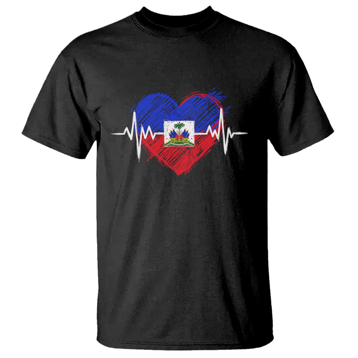 Haitian Flag Heartbeat EKG Pulse Graphic T Shirt My Heart Beats For Haiti Identity Heritage Pride