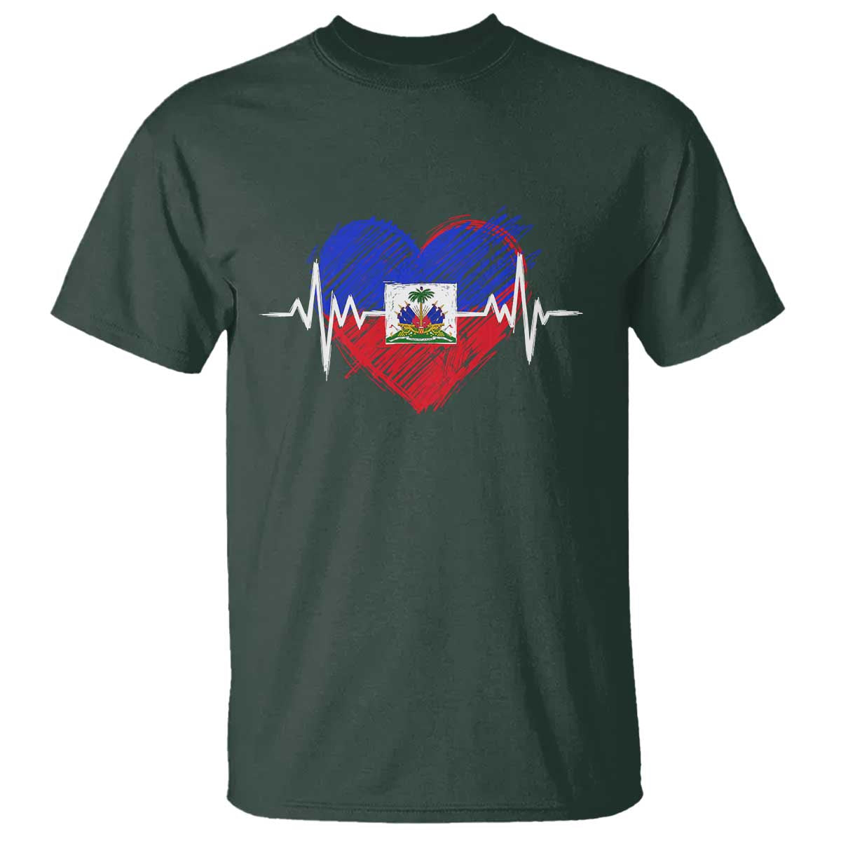 Haitian Flag Heartbeat EKG Pulse Graphic T Shirt My Heart Beats For Haiti Identity Heritage Pride