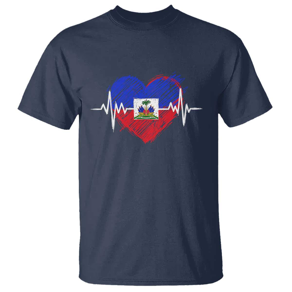 Haitian Flag Heartbeat EKG Pulse Graphic T Shirt My Heart Beats For Haiti Identity Heritage Pride