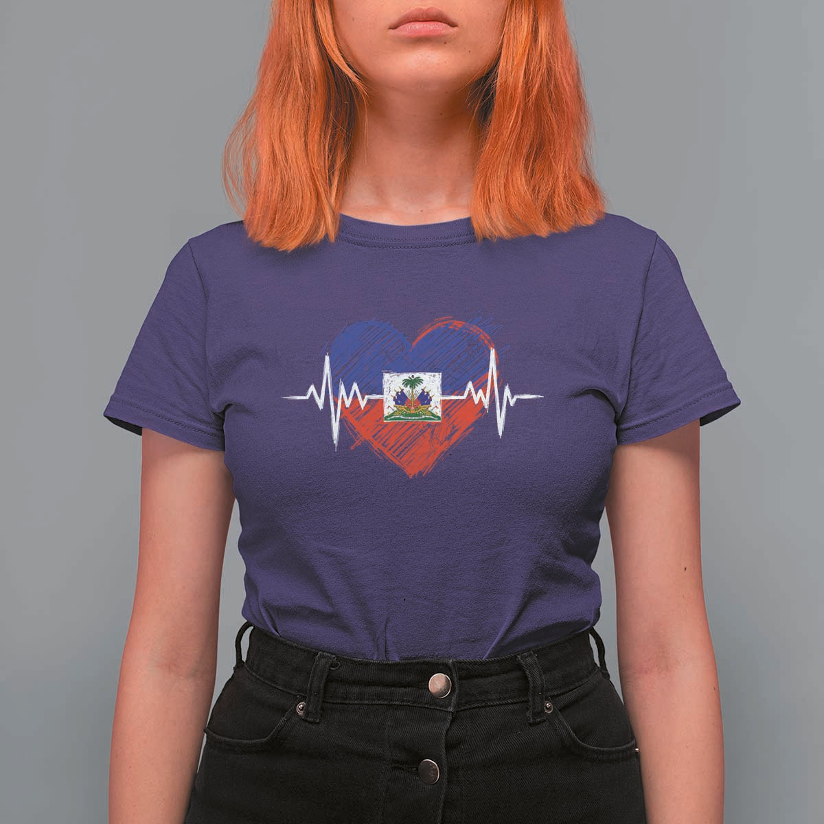 Haitian Flag Heartbeat EKG Pulse Graphic T Shirt For Women My Heart Beats For Haiti Identity Heritage Pride