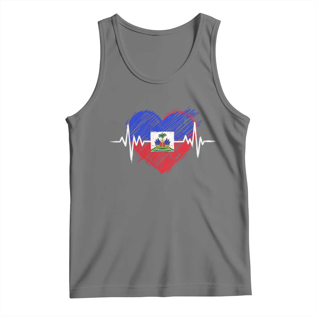 Haitian Flag Heartbeat EKG Pulse Graphic Tank Top My Heart Beats For Haiti Identity Heritage Pride