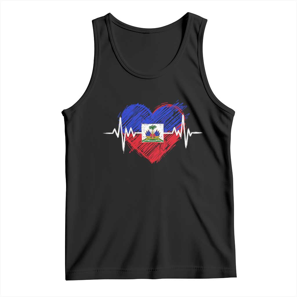Haitian Flag Heartbeat EKG Pulse Graphic Tank Top My Heart Beats For Haiti Identity Heritage Pride