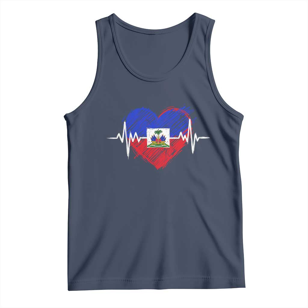 Haitian Flag Heartbeat EKG Pulse Graphic Tank Top My Heart Beats For Haiti Identity Heritage Pride