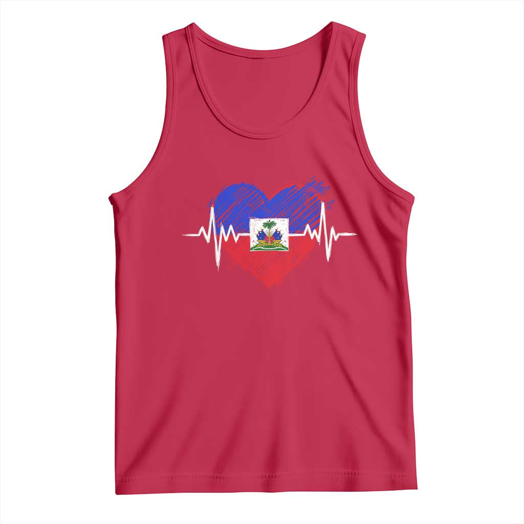 Haitian Flag Heartbeat EKG Pulse Graphic Tank Top My Heart Beats For Haiti Identity Heritage Pride